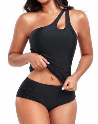 Shoulder-control keyhole swimsuit