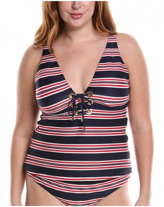 Striped lace-up one-piece swimsuit