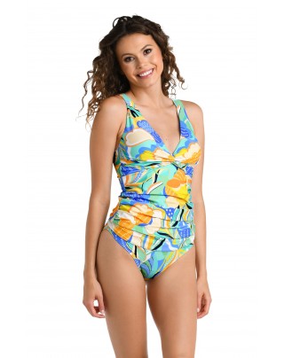 Bright yellow floral one-piece swimsuit