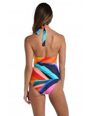 Vibrant Striped Halter Swimsuit – Colorful One-Piece Beachwear