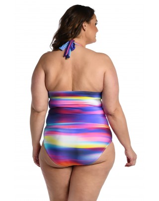 Colorful gradient striped one-piece swimsuit