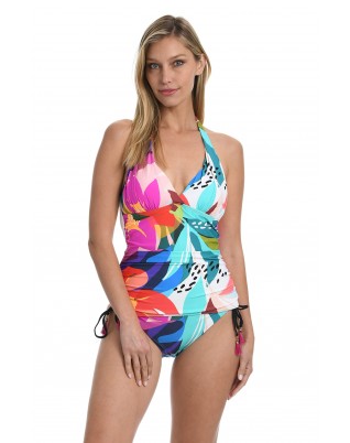 Women's V Neck Halter Multicolor Bikini Top