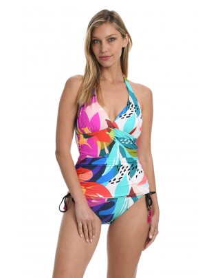 Women's V Neck Halter Multicolor Bikini Top